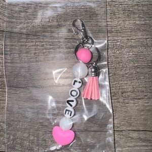 Pink and White Love Keychain